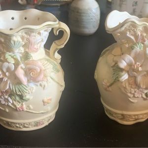 THREE Vintage 3D Floral Mini Vase & Pitcher